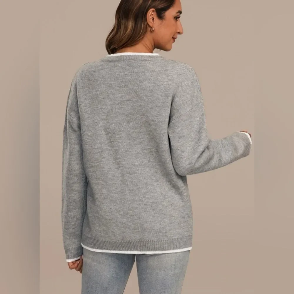 J.Jill gray and white snowflake pattern sweater size medium - Picture 4 of 10